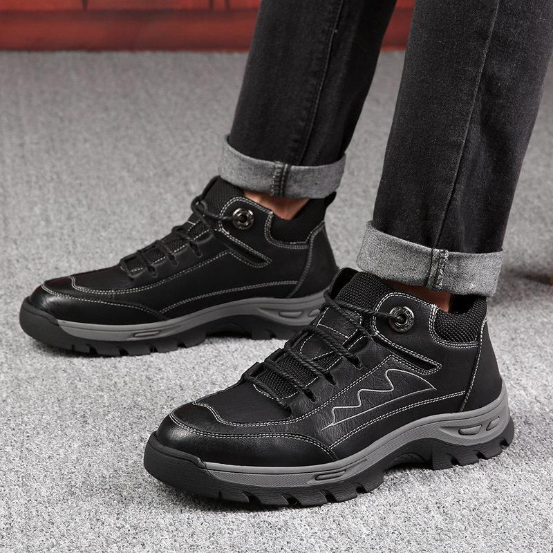 Men's cotton shoes genuine leather winter new velvet warm thickened high-top sports and leisure leather shoes men's snow boots tide