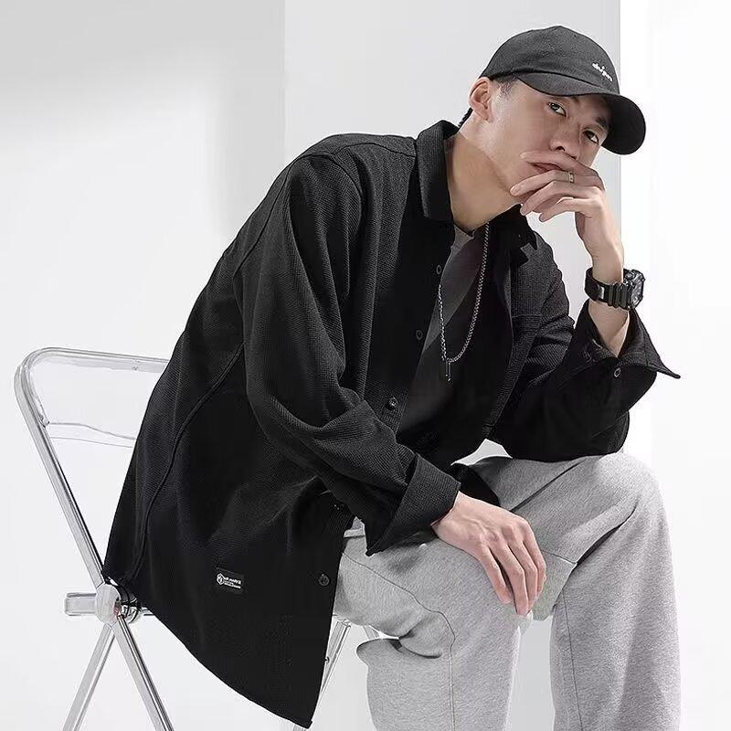 Long Sleeved Shirt, Men'S Summer New Trend, Teenage Shirt, Hong Kong Style, Japanese Style, Loose Plus Inch Shirt Jacket