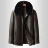 Jaqueta de couro masculina de inverno, casual, de negócios, com lapela, quente e lã, com pele integrada, jaqueta de couro