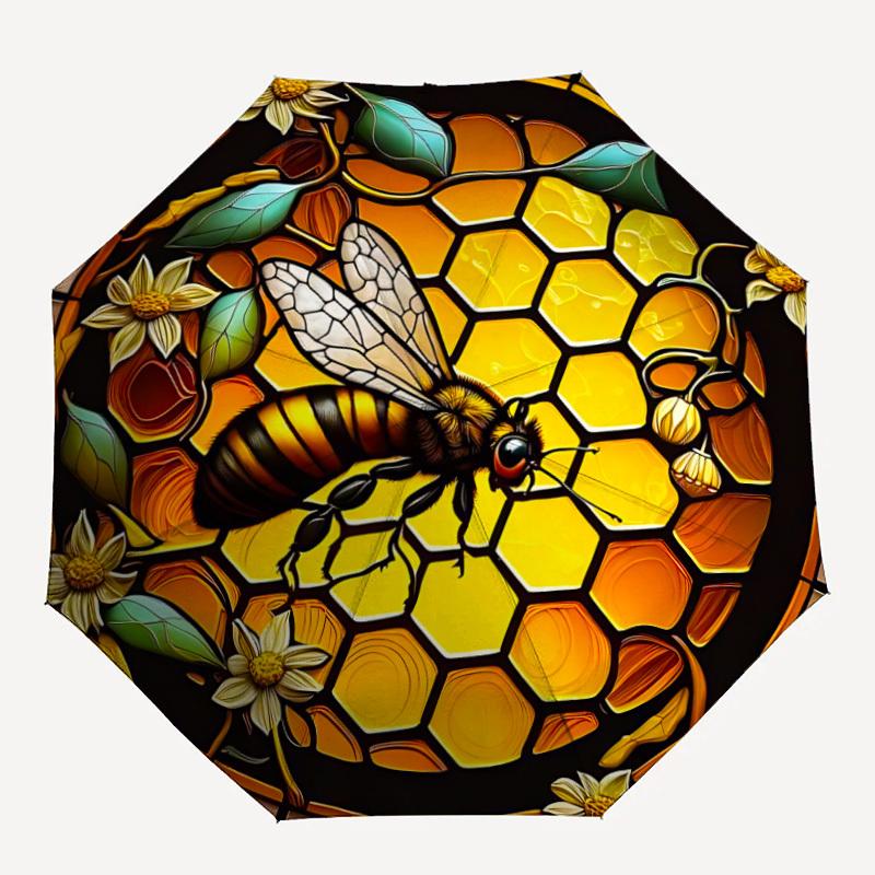 

1pc Bee Honeycomb Automatic Folding Umbrella Compact Lightweight Travel Umbrella with 8-Rib Sturdy Frame, Windproof & Self031