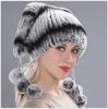 Custom Logo High Quality Winter Warm Knitted Hats Rabbit Long Hair