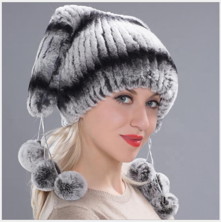 Custom Logo High Quality Winter Warm Knitted Hats Rabbit Long Hair