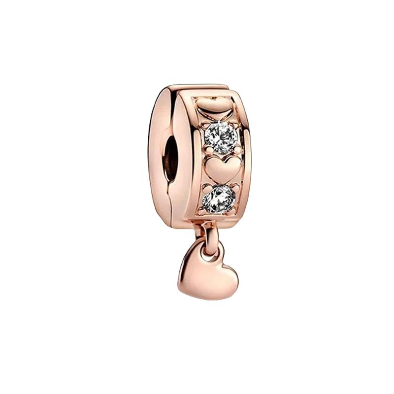 Funkelnde Roségold Clip-Charms Perlen Passend für Original Schlangen-Kupfer-Armband Halskette Perlen Für DIY Schmuck Damen Geschenk