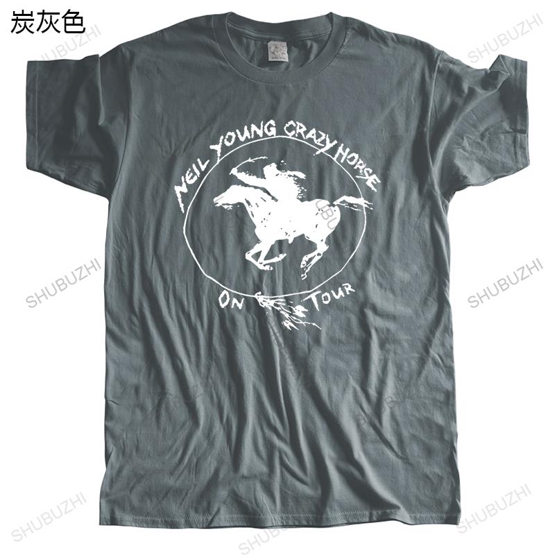Kule herre-t-skjorter Mote-t-skjorter i bomull Hipster-topper Nye Neil Young Crazy Horse Zum O-hals Herre Kort Bomulls-skjorter