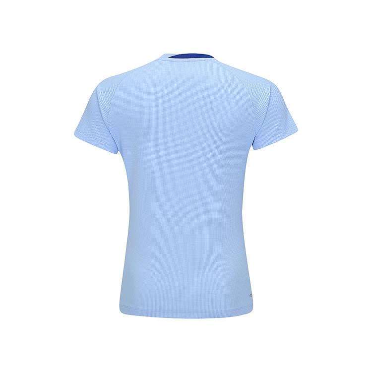 Li Ning Badminton Series Logo Stripe Print Comfortable Casual Versatile V-Neck Short Sleeve T-Shirt Women T-Shirts Floral-Blue AAYV034-3