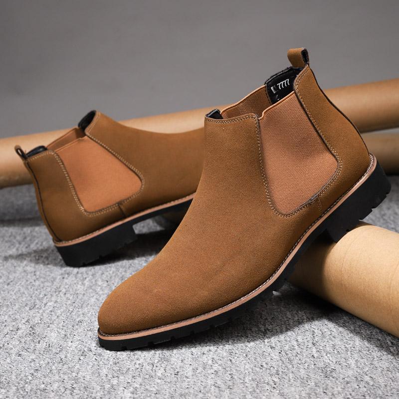 Soft Suede Leather Chelsea Boots Men New Fashion Men Ankle Boots Fashion Slip On Business Dress Footwear Formal Male Basic Boots