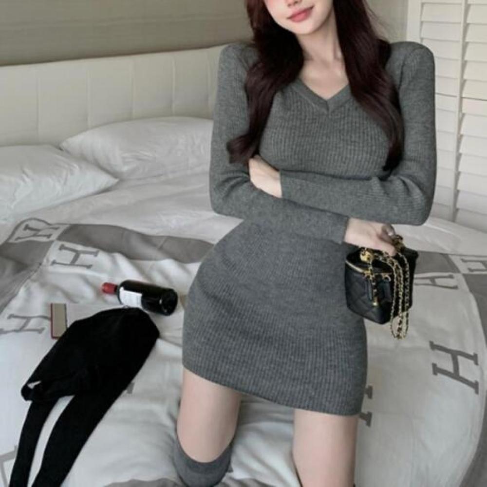 New ArriValS Open Run V Neck Women S Mini dreSS Slim Fit Sweater Ribbed
