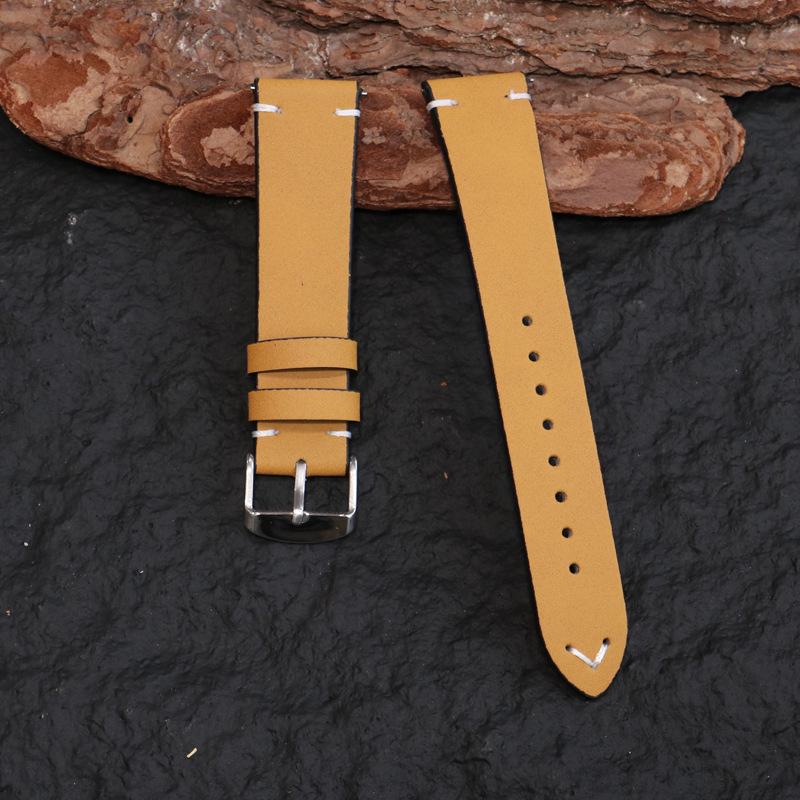 Universal Quick Release Matte Leather Watch Strap for Huawei - Retro Crazy Horse Leather with Apricot Tail, Sizes 18/20/22
