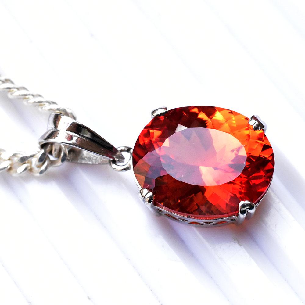 Natural Orange Sapphire Pendant 34 ct Oval Cut 925 Sterling Silver September Birthday Birthstone
