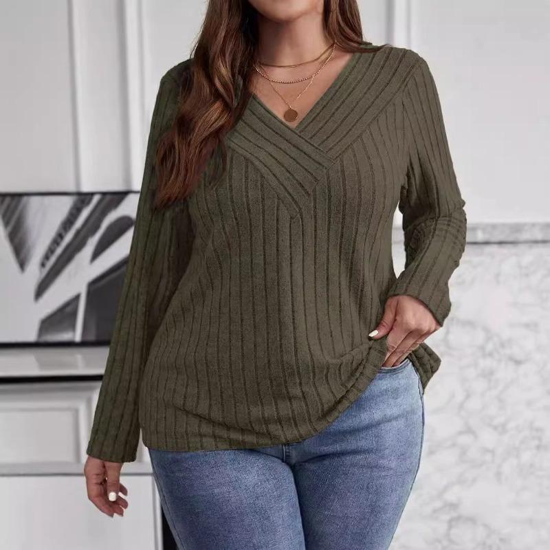 JPNTKY Women's Fashion Casual Solid Color Print Long Sleeve  V Neck Blouses & Shirts