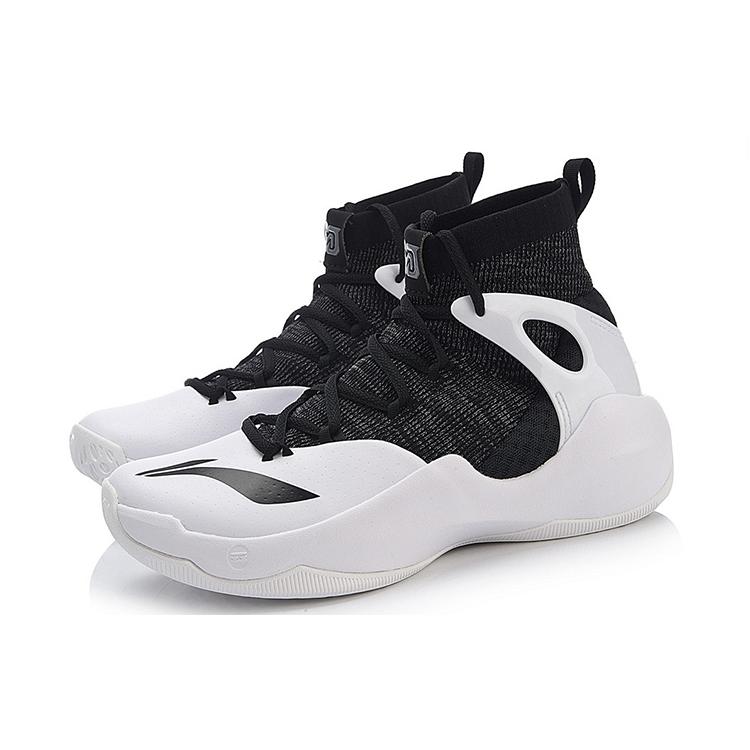 Li Ning SONIC 6 V2 Fabric Cushioning Slip Resistant Abrasion Resistant High top Basketball Shoes Men's Black White ABAN027-4