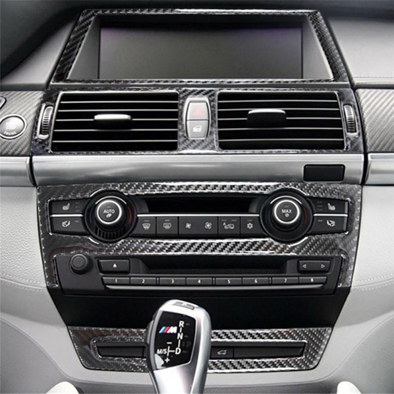 Carbon Fiber Car Interior Central Control Gear Shift Panel Trim Cover Stickers For BMW X5 E70 X6 E71 2008-2013 Car Accessories