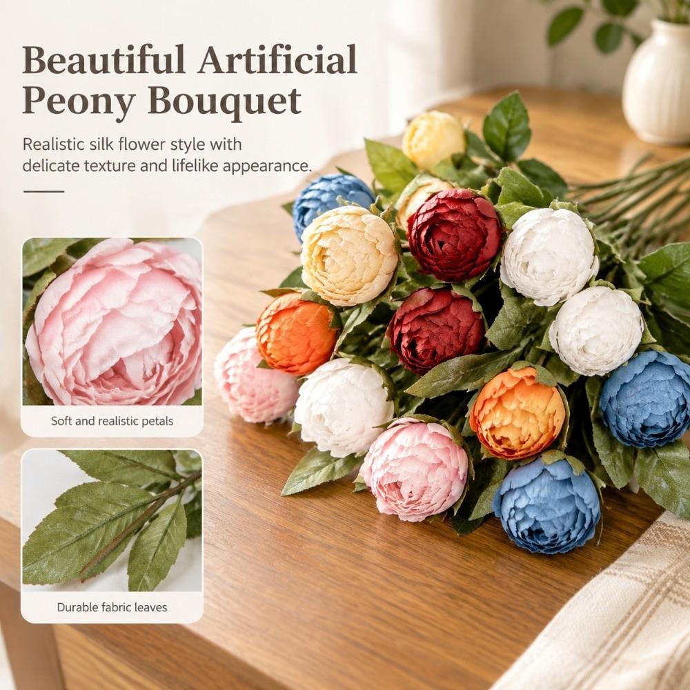 1Pc Long Stem Artificial Peony Bouquet 4 Heads Faux Peony Branch Party Wedding Bride Decoration