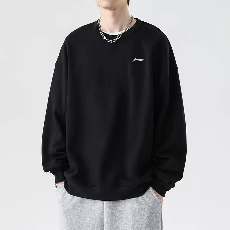 Li Ning Training Series Solid Color Logo Sports Crew Neck Pullover Long Sleeve Sweatshirt Men Sweatshirt Black AWDQ643-4