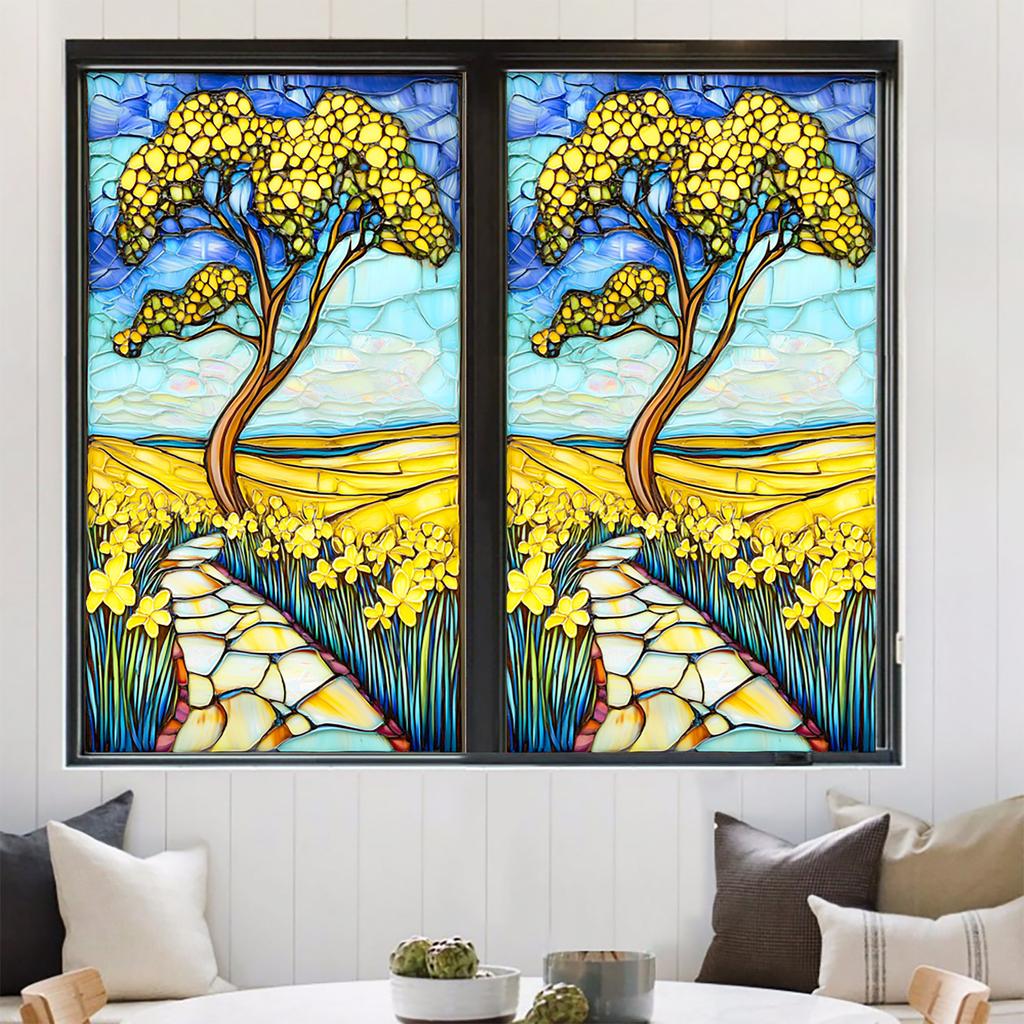 Europeisk Retro Stil Vindusfilm PVC Elektrostatisk Glassklistremerker Farget Vindusfilm Statisk Heftende Frostet Glassfilm