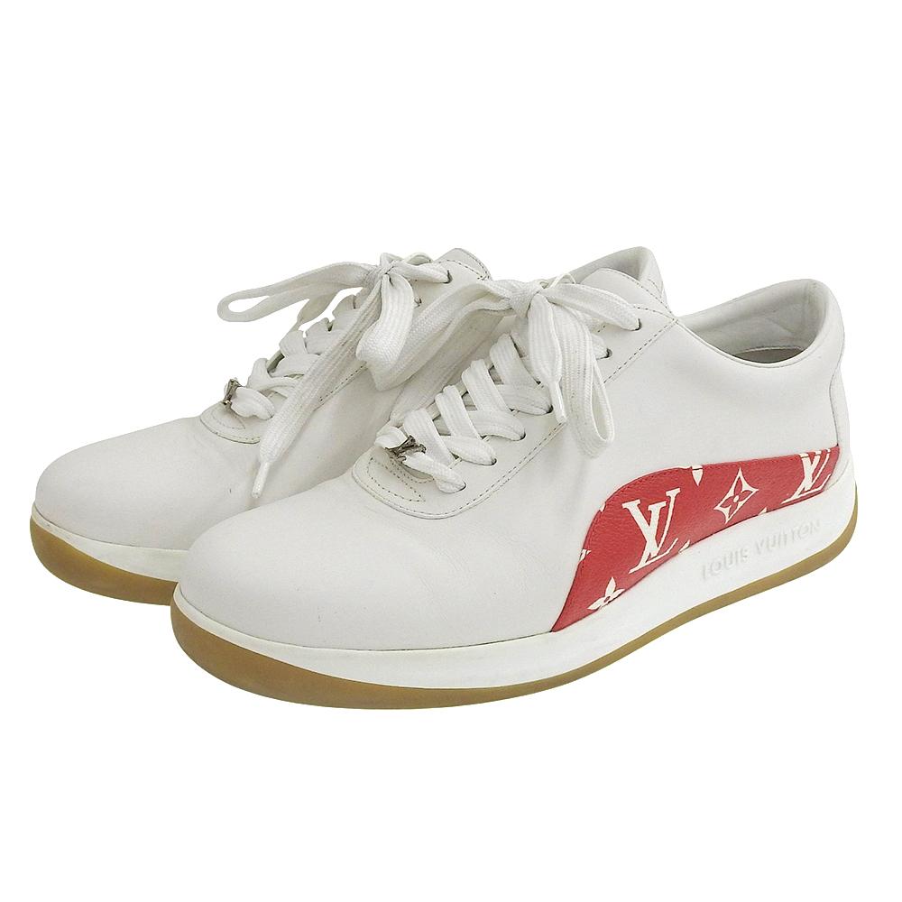 LOUIS VUITTON Runaway Sneakers, Men's Leather, White and Red, Size 6 1/2 shoes White / red leatherUsed