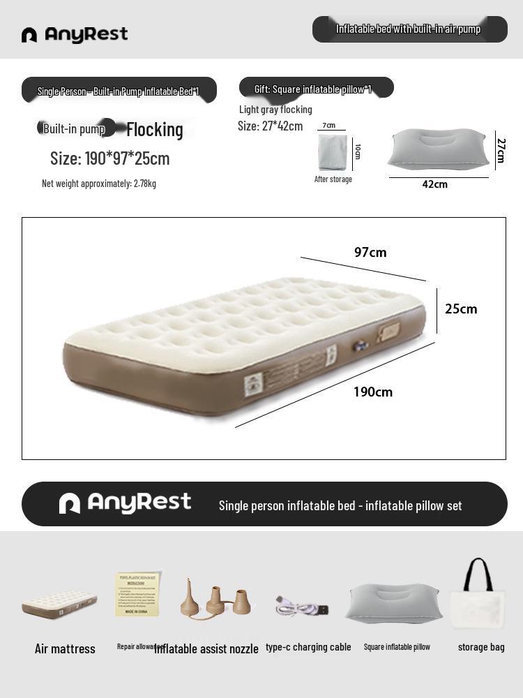 Автоматически надувной туристический матрас - Портативная двойная/одиночная надувная подушка, коврик для палатки