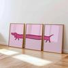 3Pcs Funny Pink Dachshund Wall Art, Minimalist Cartoon Sausage Dog Split Canvas Prints, Cute Whimsical Pastel Pet Wall Arts