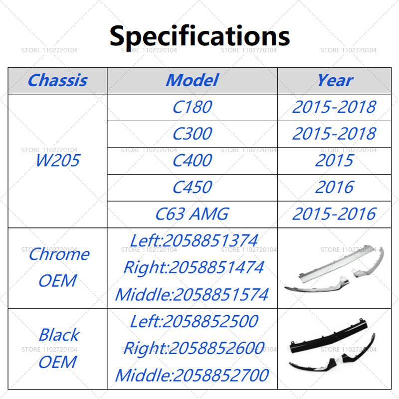 2015-2018 W205 עבור מרצדס-בנץ C300, C400, C450 AMG, C63 AMG שפתיים לבמפר קדמי פנל תחתון 2058851374 2058851474 2058851574 HZ9