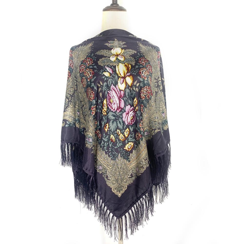 Women s Ethnic Style Russian Tassel Shawl: Warm, Printed Scarf/Head Wrap for Autumn  Winter 130*130cm with Tassel серо-фиолетовый