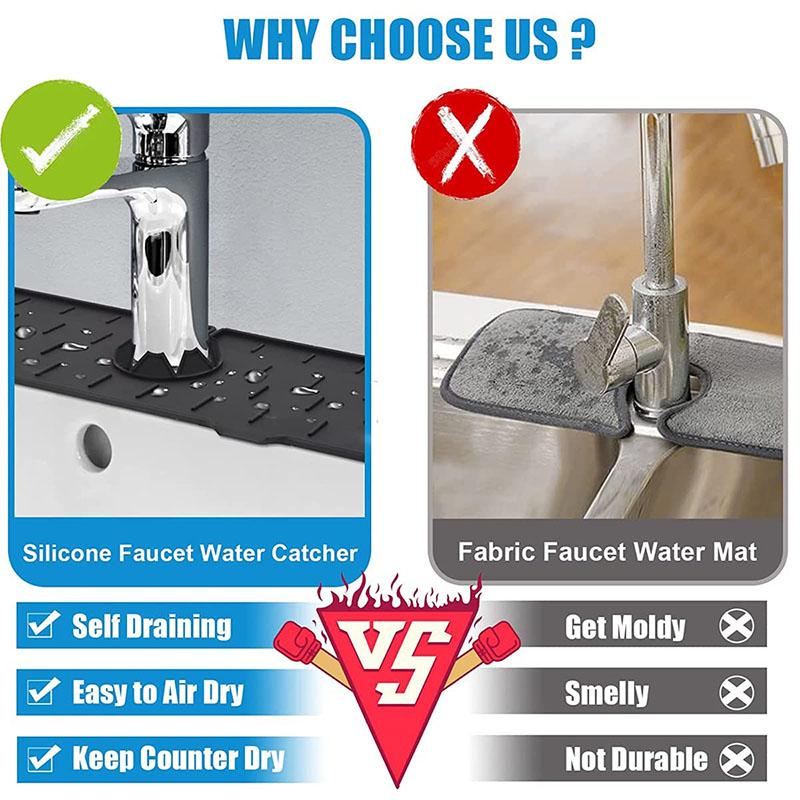 Silicone Kitchen Faucet Mat for Sink Sponge Drain Rack Foldable Sink Mat Faucet Splash Catcher Bathroom Countertop Protector Mat