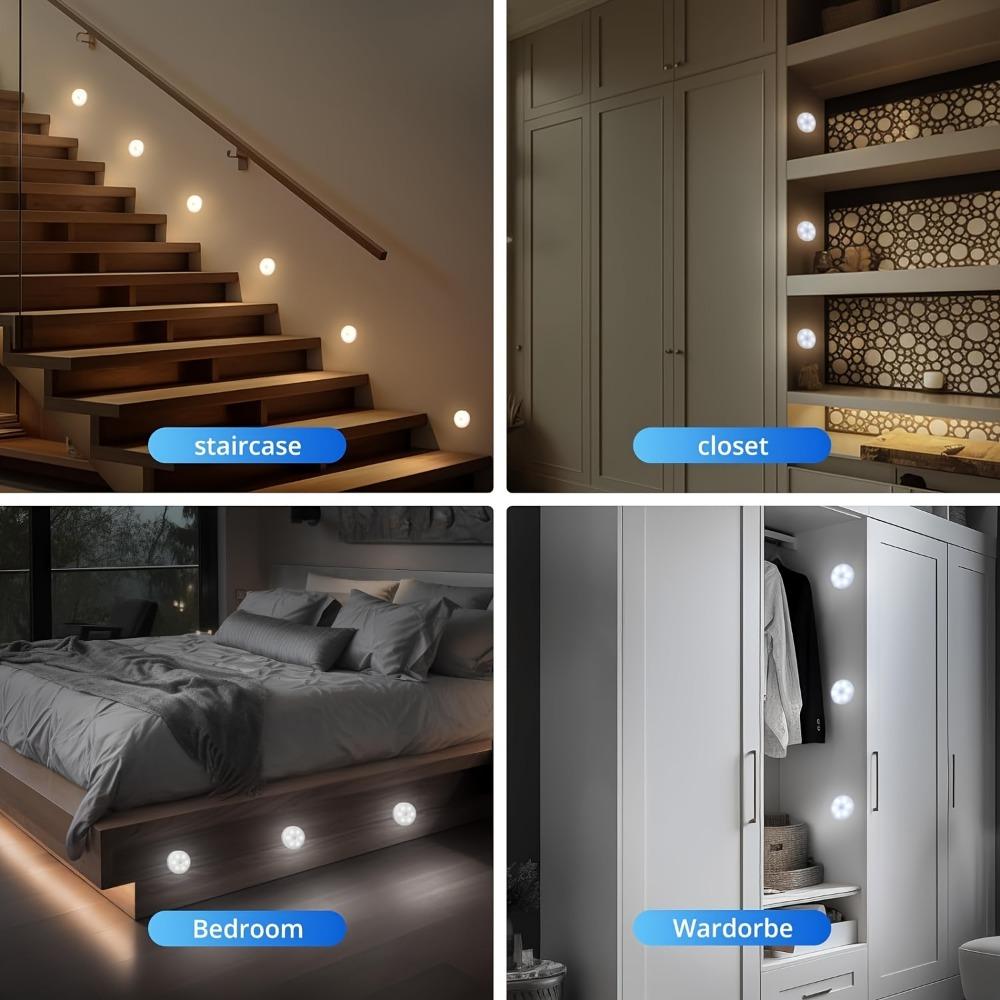 3er-Set Bewegungssensor-Leuchten, 8 LED USB Runde Leuchten, Zwei Farben erhältlich, Einstellbare Helligkeit, Geeignet für Toiletten, Nachtlicht