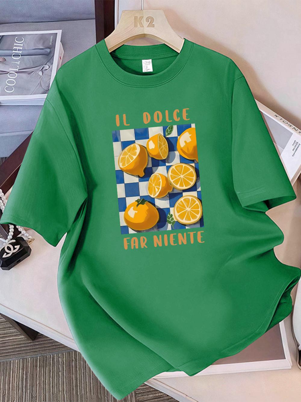 

100 Cotton Summer TShirts Womens Il Dolce Far Niente Lemons Printing Tops Comfortable Soft ONeck T Shirt Casual Woman Clothes 4XL