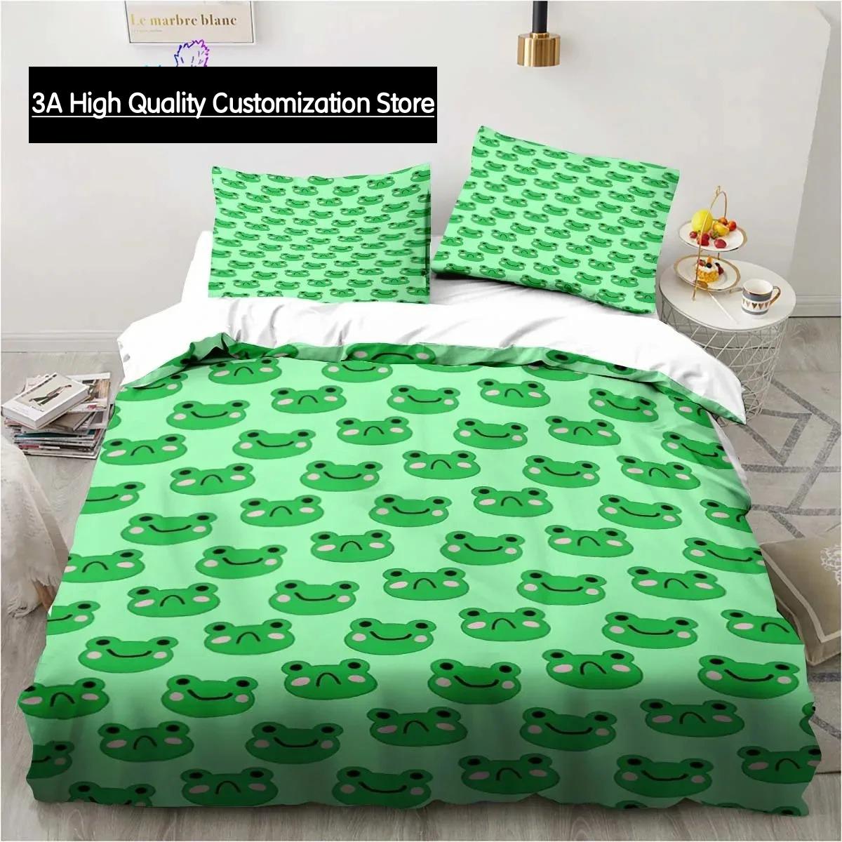 

Kawaii Cute Cartoon Frog Bedding Set Single Twin Full Queen King Size Bed Set Adult Boys Bedroom Bedding Gift EU Single(135*200cm)3pcs