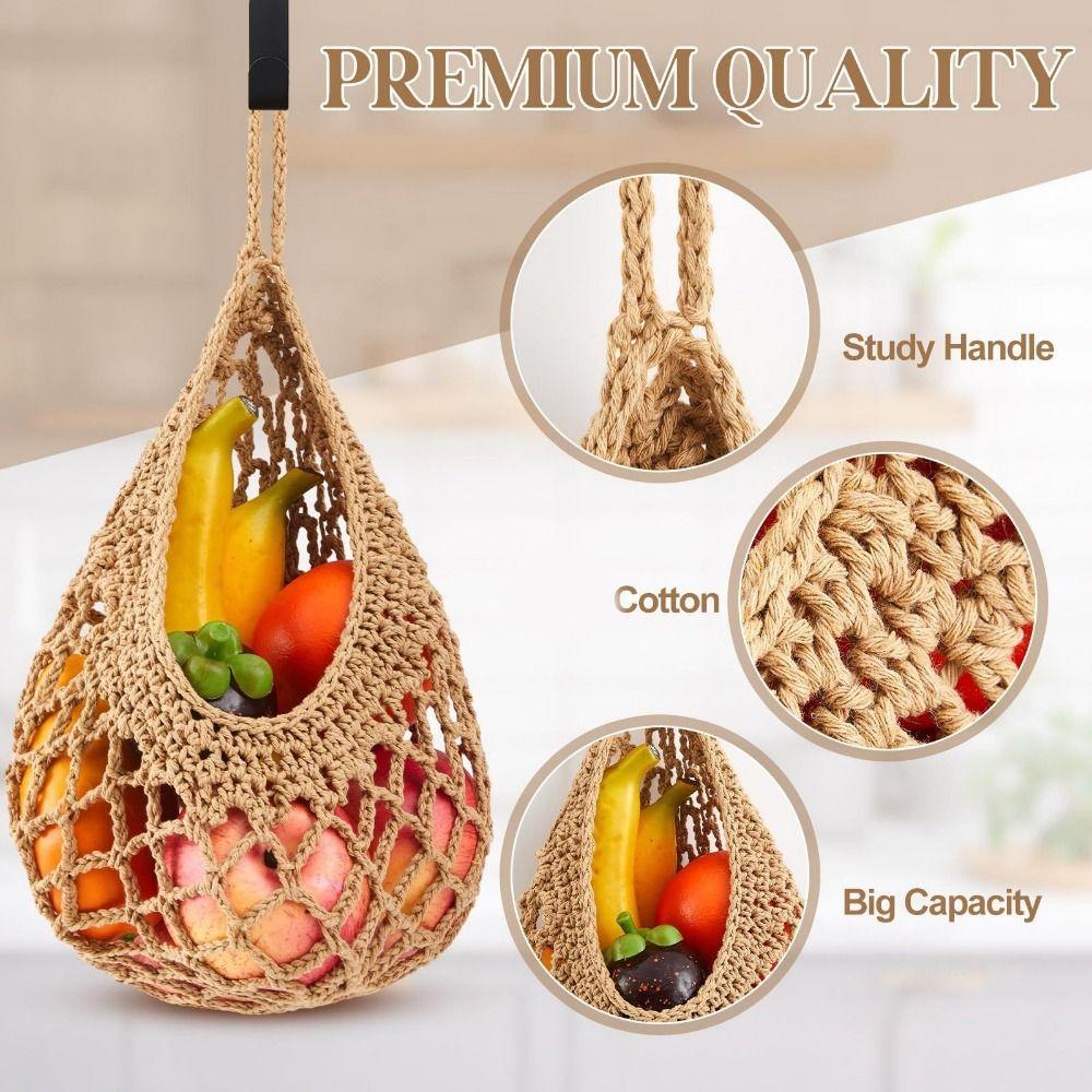 3Pcs/Set Breathable Lattice Wall Hanging Basket Teardrop Shape Vegetable  Woven Basket  Bathroom