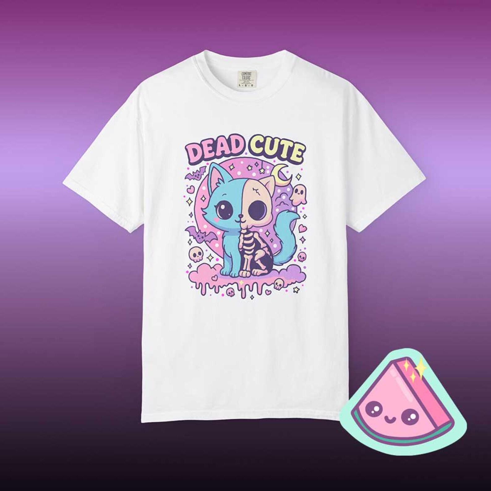 Pastel Goth Cat Shirt, Dead Cute Skeleton Kitty Tee, Kawaii Spooky Graphic, Comfort Colors Cute Goth Top S