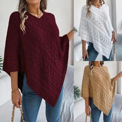 Women's Poncho - Oversized Womens Cable Knit Cape Sweater Open Front Poncho Coat Casual Solid Color