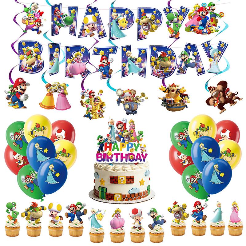 Anime Super Mario Bros Geburtstagsparty Dekoration Mario Luigi Einweggeschirr Tischdecke Serviette Teller Geschenktüte Partyzubehör