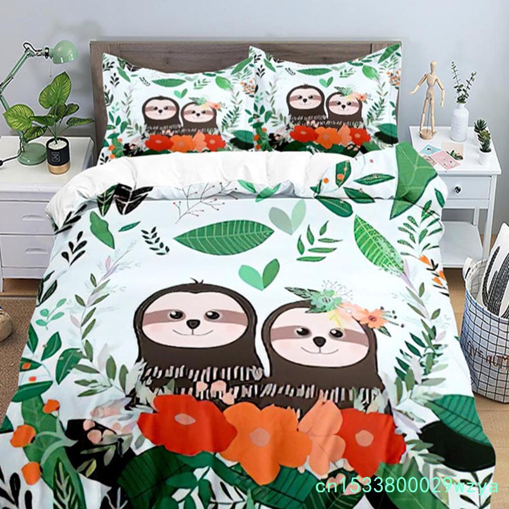 Liebliches Faultier Bettbezug-Set Cartoon Tier Bettwäsche-Set für Mädchen Jungen Teenager Wohnheim Schlafzimmer Dekor Mikrofaser King Bettdeckenbezug