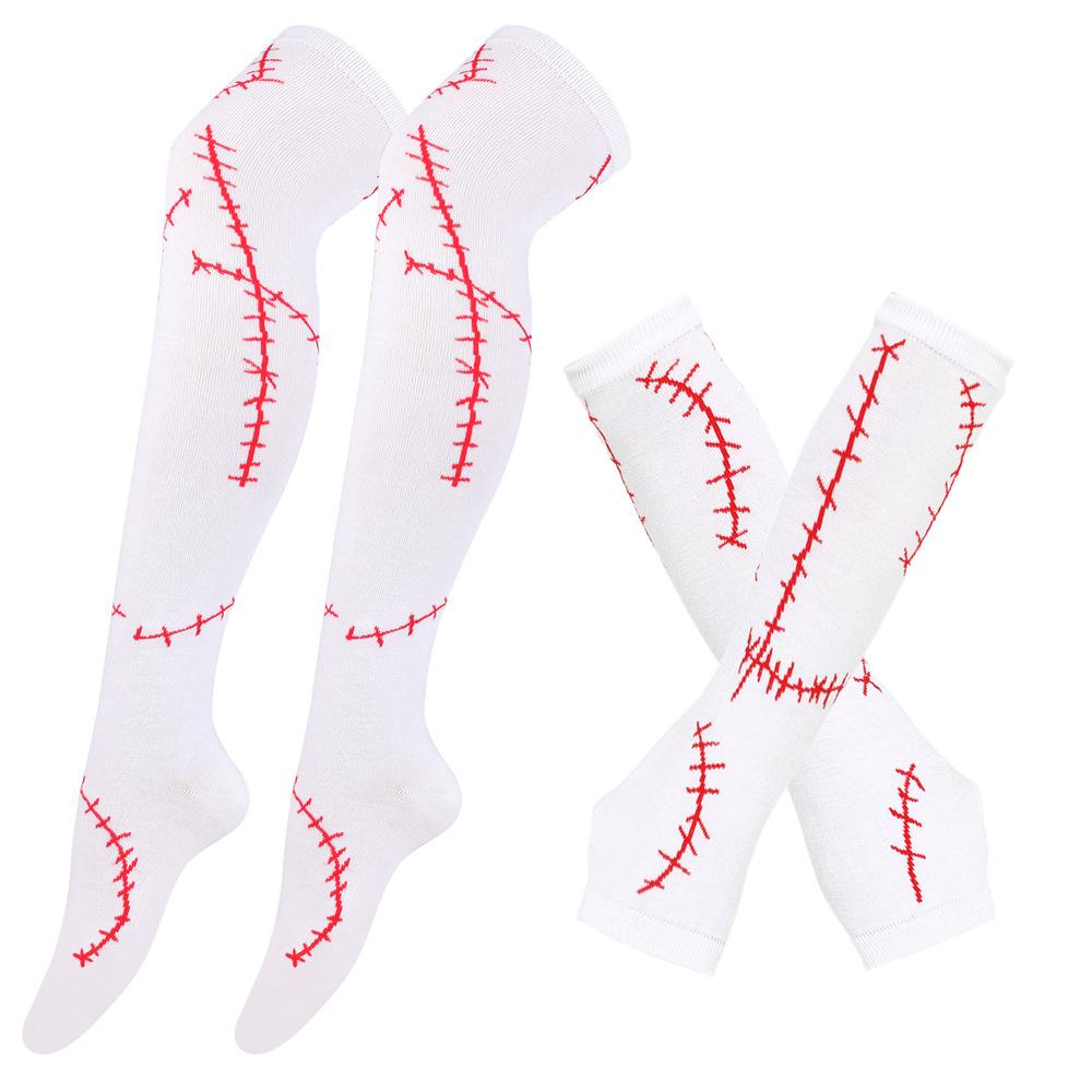 

Женские чулки до бедра, варежки, перчатки, комплект, женские, черные, белые, длинные, выше колена, носки Лолита, Хэллоуин 2PCS-Gloves + Socks красный