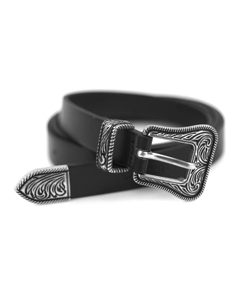 Damiswi Paisley Buckle Western Cowhide Belt_Black