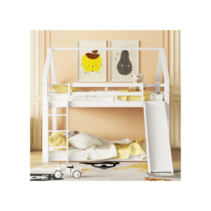 Lit Superposé - MUVOE - 140x200 Cm - Blanc - Toboggan - Échelle Interchangeable