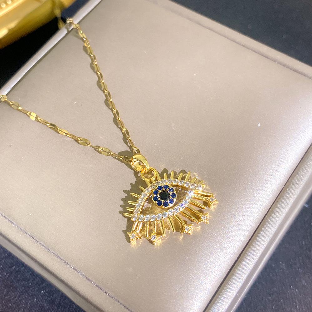 Elegant Demon Eye Pendant Necklace - Minimalist Design with Micro-Set Diamonds for Women