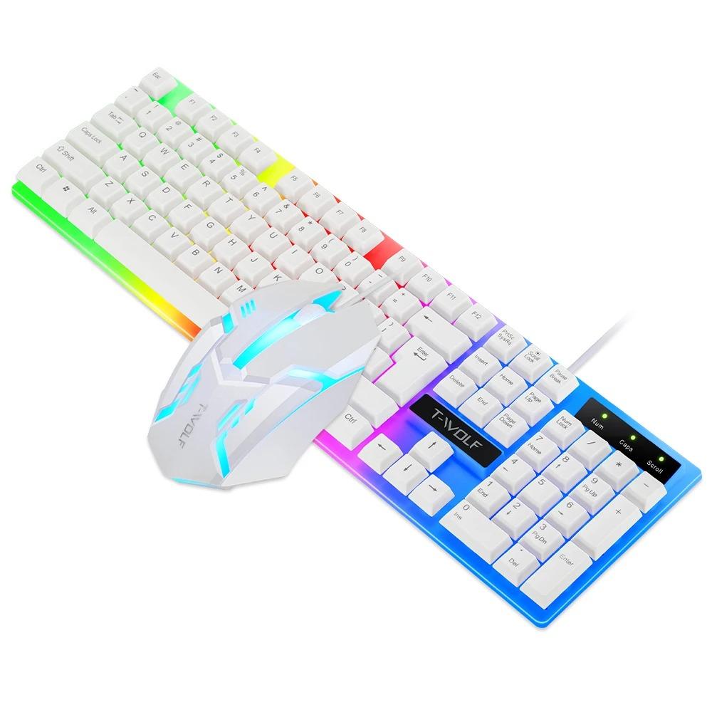 T-WOLF TF230 Wired Arabic Gaming Keyboard And Mouse Set/RGB Backlit/Mechanical Feel/Waterproof Design/USB