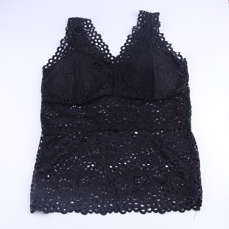 Neues Spitz-Basics-Shirt mit Hohlmuster, sexy Rückseite, Unterwäsche-Westen-Top, Spitzen-Träger-BH für Damen