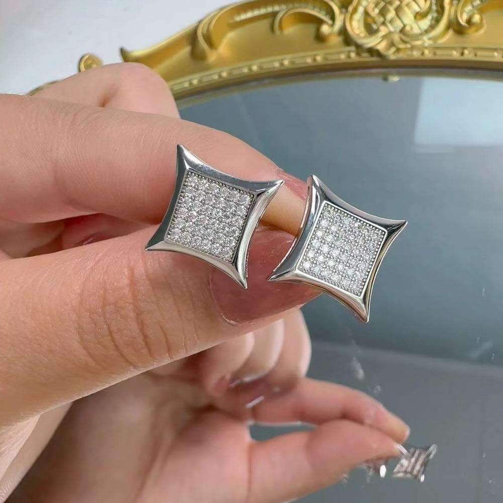 Orecchini a Perno Quadrati Iced Out in Moissanite Rame Gioielli Hip Hop Per Uomini Donne