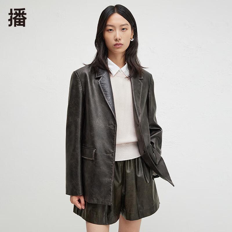 

Broadcast Distressed Washed Retro PU Leather Oversized Blazer Jacket L
