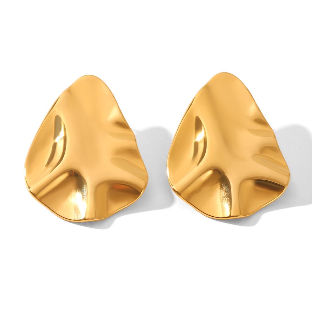 18k Gold Hammered Texture Earrings for Women, Irregular Studs, Premium Light Luxury Ear Jewelry, Versatile