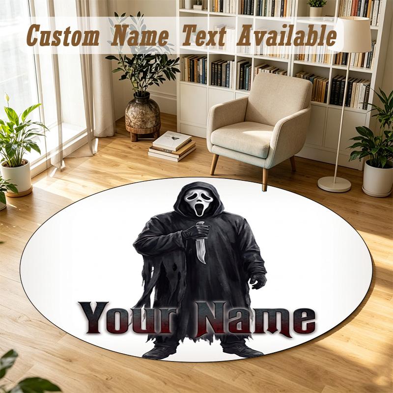 Scream Ghostface Personalized Round Rug Support Custom Name, Soft Home Decor Mat