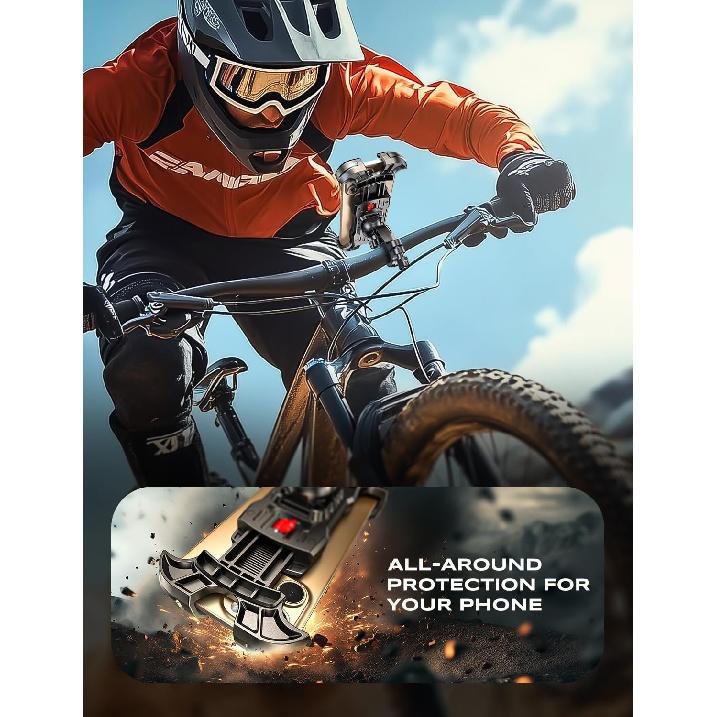 Bike Phone Holder [Upgraded Reinforced Clamp], [1S Lock] Motorcycle Phone Mount, [360° Rotatable] Bike Phone Mount Compatible With IPhone 17 Pro