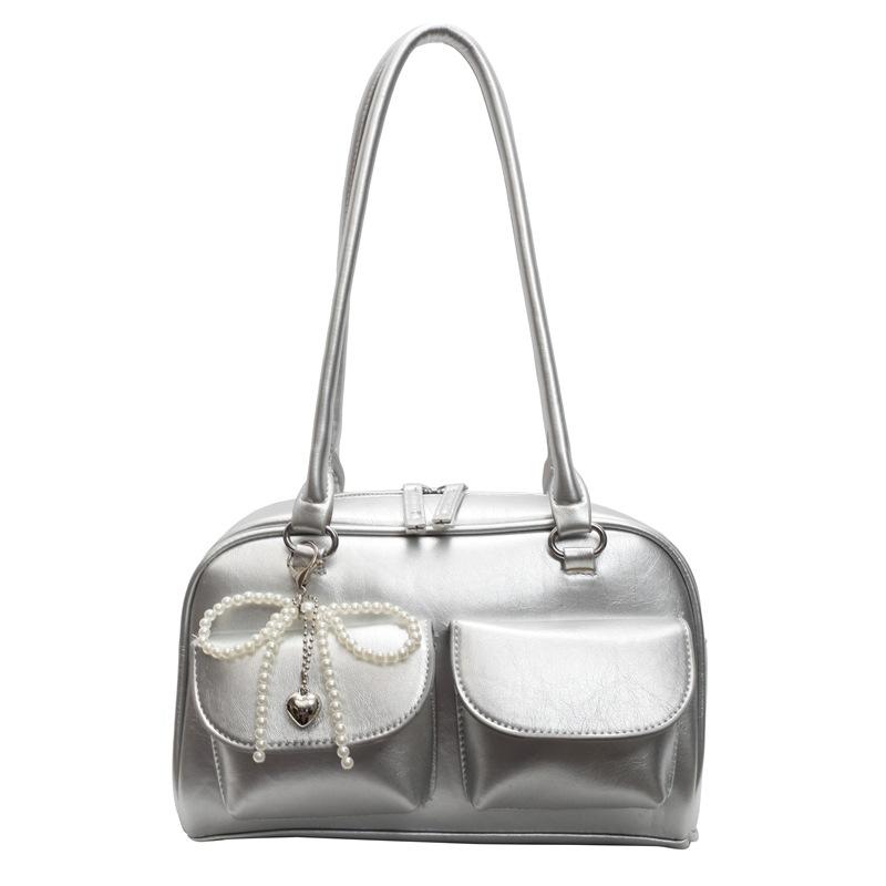 

Niche shoulder bag women s new bowling bag fashionable retro versatile underarm bag No pendant серебряный