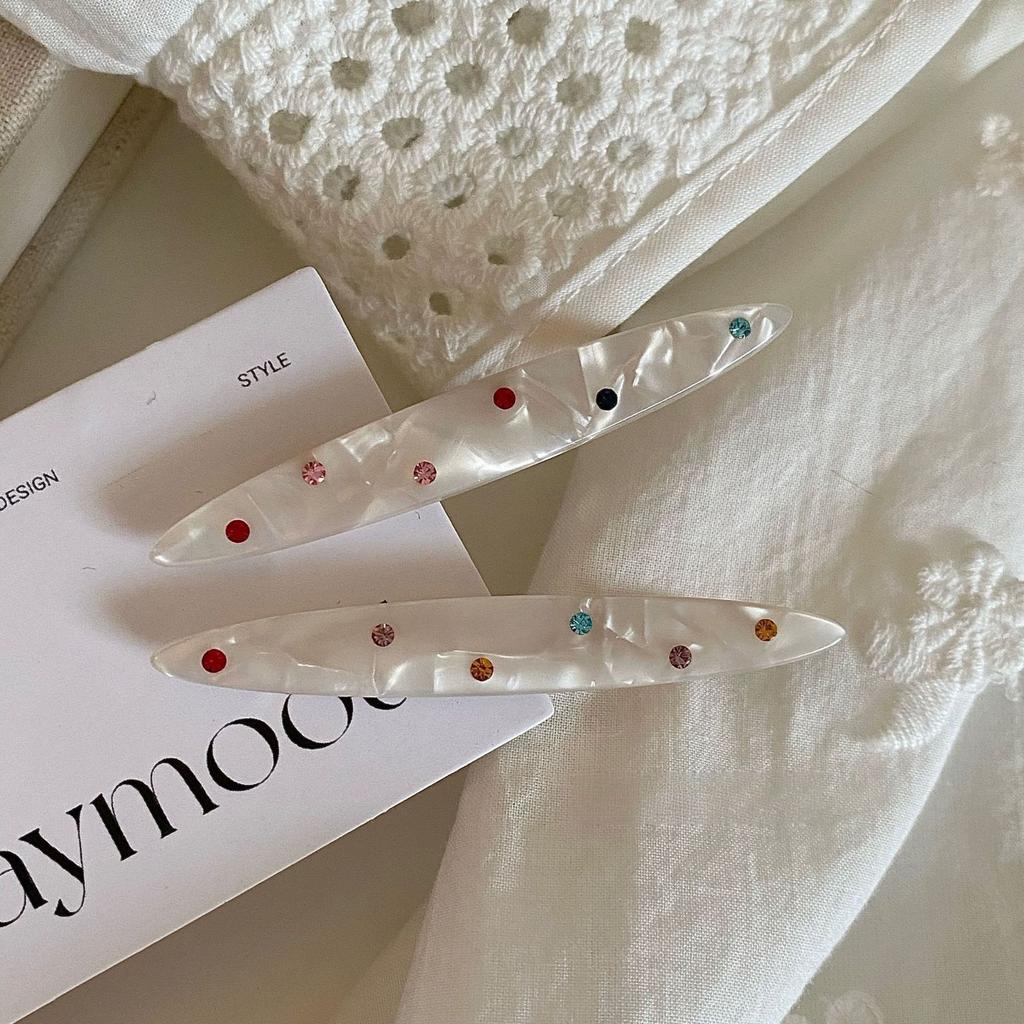 2pcs/set Acetate Hair Clip Colorful Rhinestone Crystal Barrettes Side Pins Leaves Geometric Sweet Elegant Women Hair Accessories