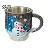Creative Holiday Gifts Christmas Theme Mug with Stainless Steel Liner, 3D Relief Hand Home Ornaments Painted Resin Coffee Cup, Decorative Drinkware