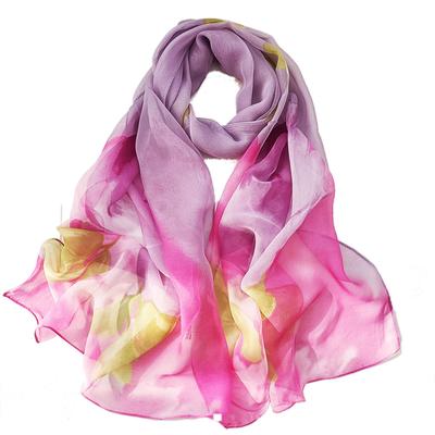 160*50cm Longs Enveloppements Écharpes de Plage Protection Solaire Georgette Soie Chiffon Fin Doux Écharpe Fleurs Roses Châles Hijab Enveloppement de Tête Pour Femmes