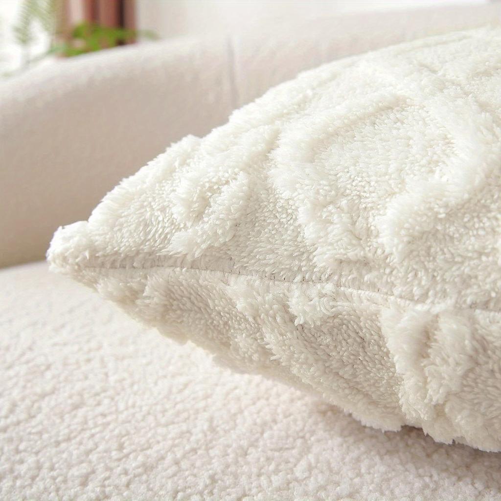 Decorative Artificial Wool Pillow Case, Soft Short Plush Wool Square Pattern Cushion Cover, Modern Decorative Sofa, Fami