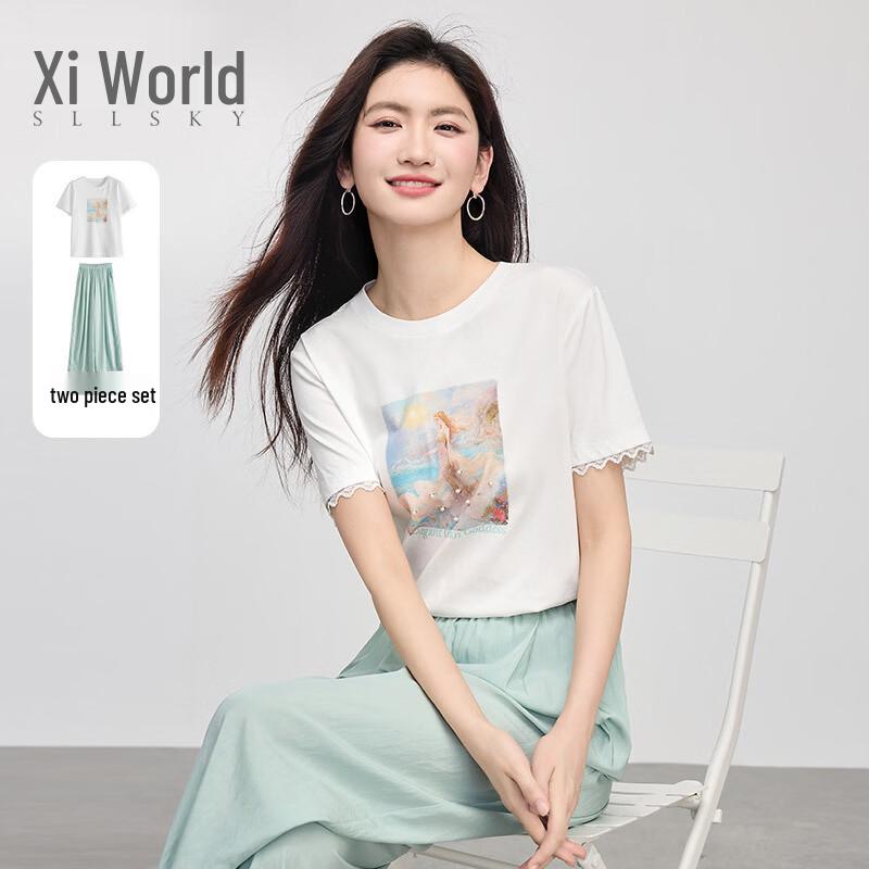 Women s Casual Summer Two-Piece Set: Printed T-Shirt & Wide-Leg Pants XL